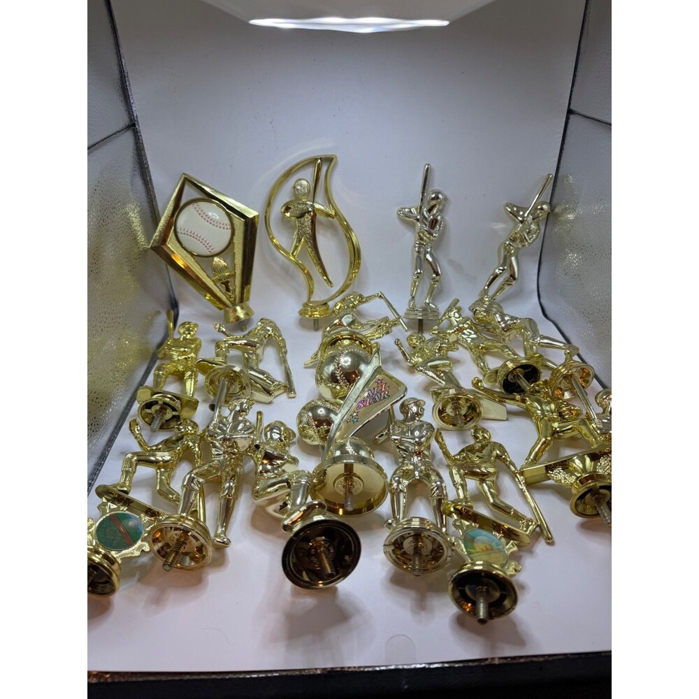 Lot of 17 Trophy Toppers Baseball Sports Gold Plastic Figures Parts Awards